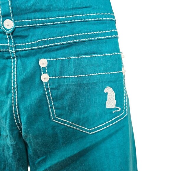 Kawi Jamele Low Rise Stretch Detachable Bib Overall US Size S Teal Denim Japanes - Picture 4 of 13